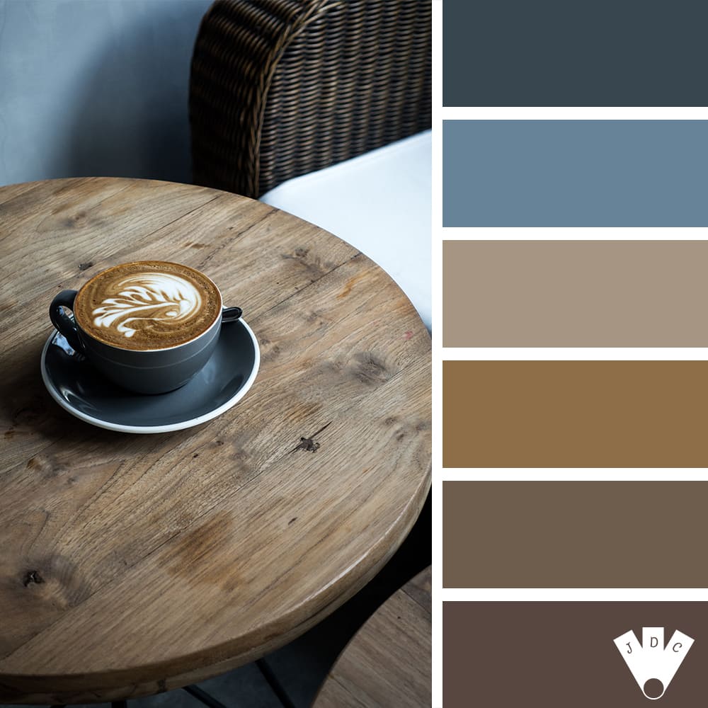 Color palette d'une tasse de café dans un environnement masculin.