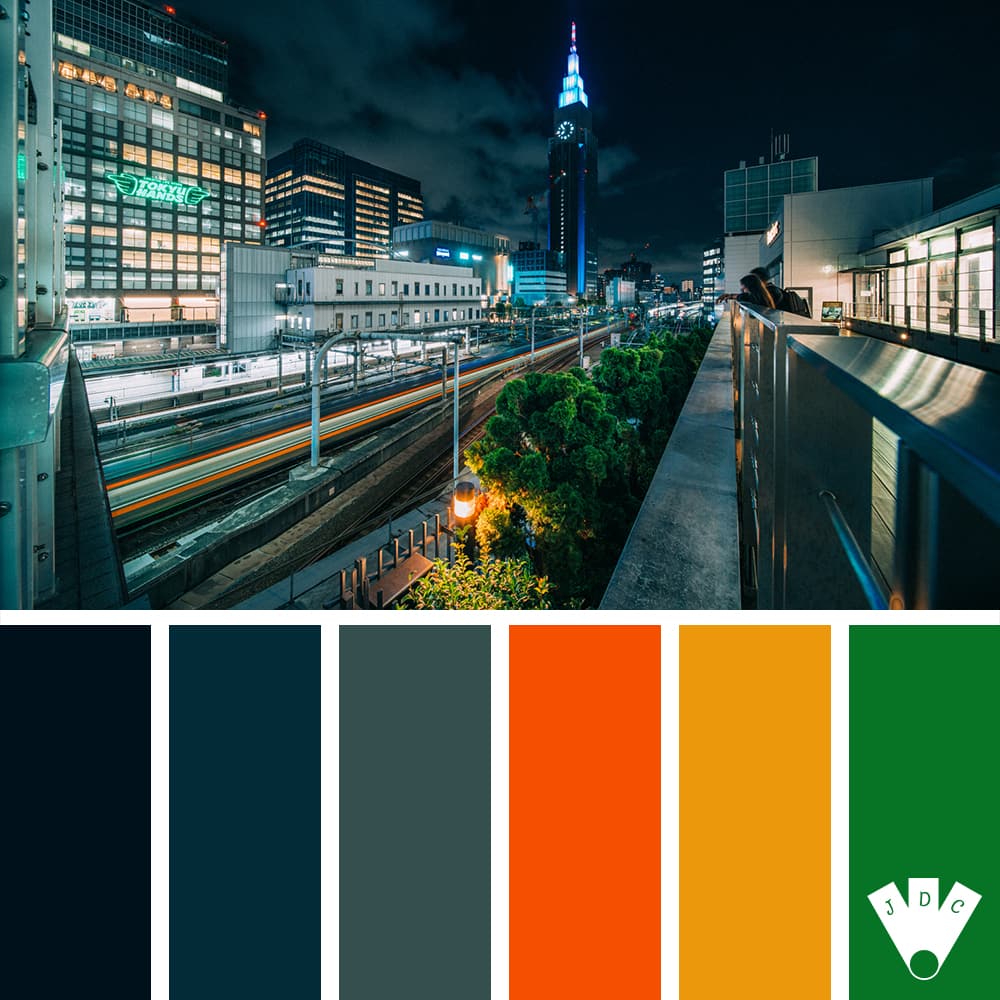 Color palette à partir d'une photo de la ville de Tokyo prise de nuit par le photographe Nicolas Doretti