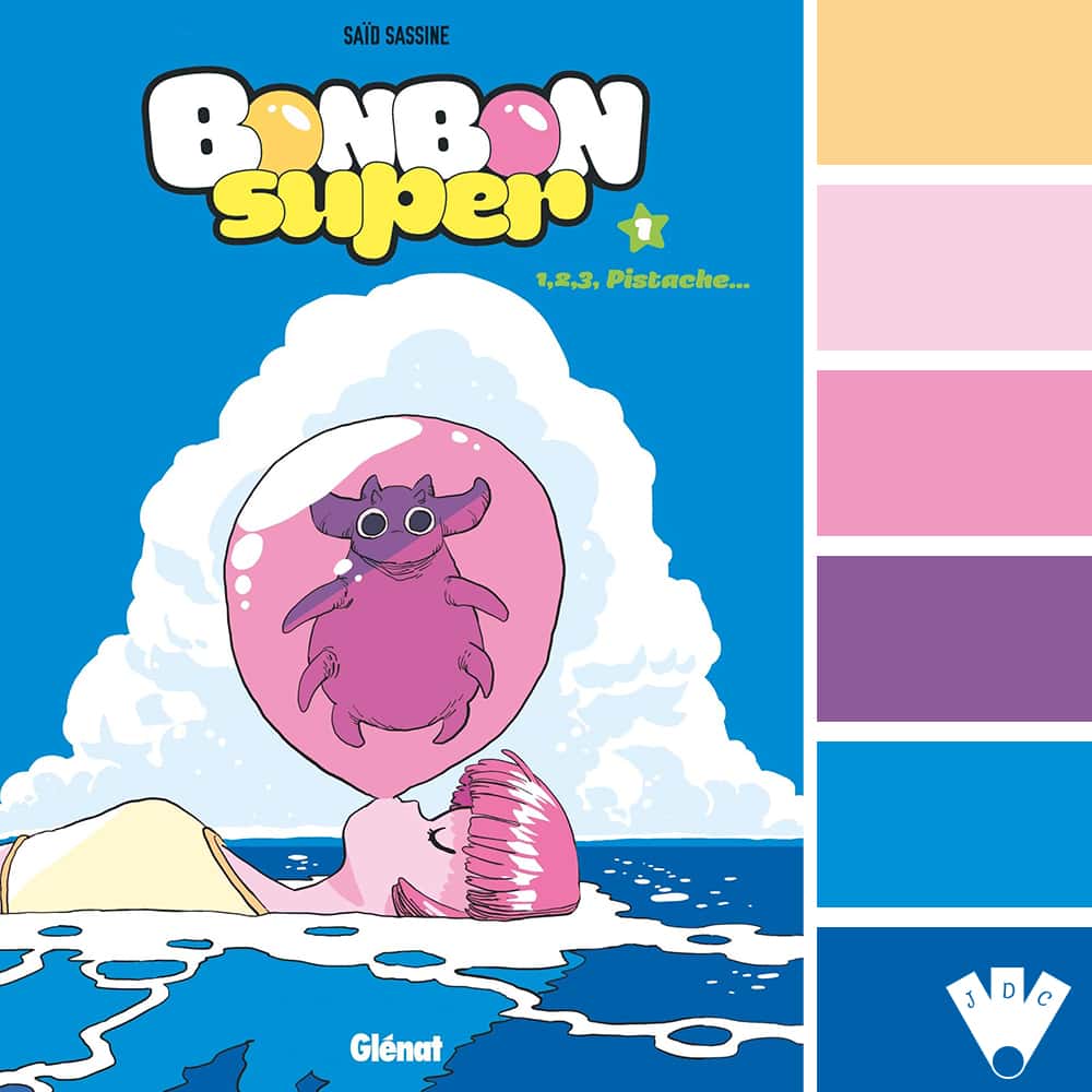 Color palette à partir de la couverture du livre "Bonbon super T1 : 1,2,3 Pistache" de Saïd Sassine