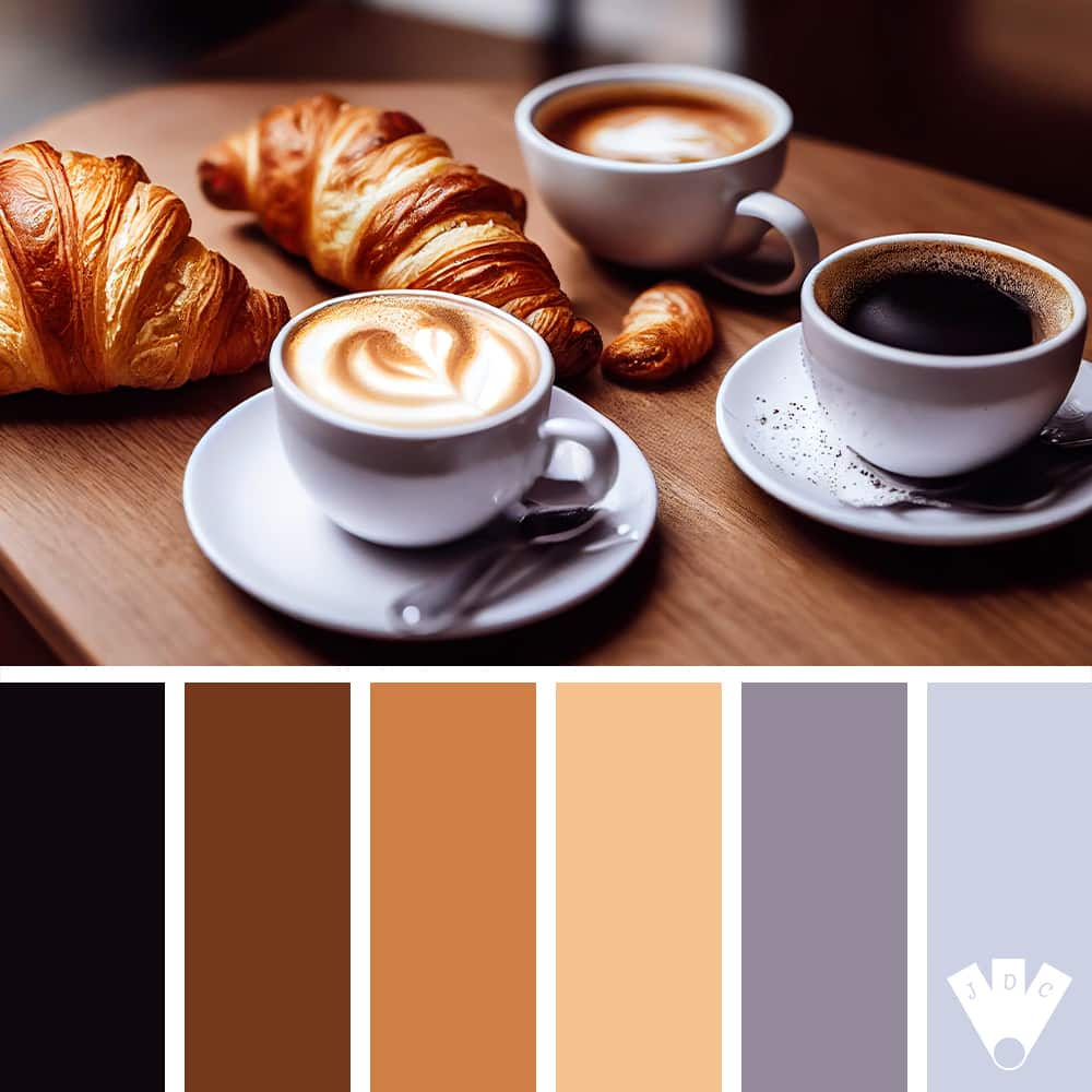color palette à partir d'une photo de croissant avec des tasses de café