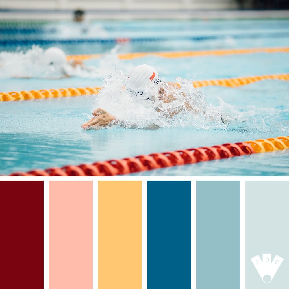 color palette à partir d'une photo d'un nageur dans une piscine